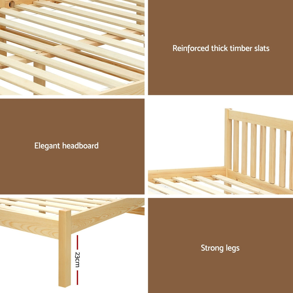 Artiss Bed Frame Wooden Single Size SOFIE Pine Timber Mattress Base OAK-Furniture > Bedroom-PEROZ Accessories