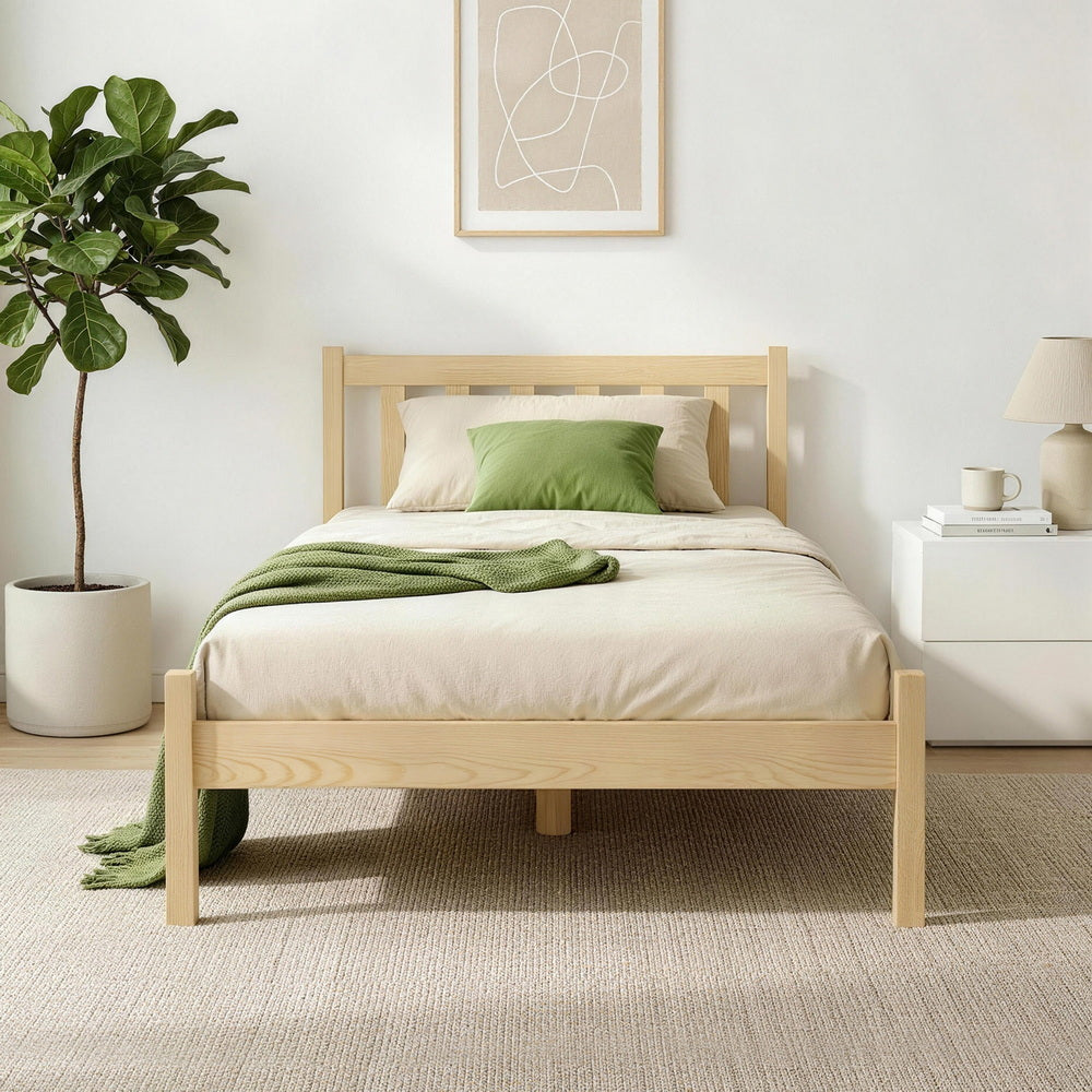 Artiss Bed Frame Wooden Single Size SOFIE Pine Timber Mattress Base OAK-Furniture > Bedroom-PEROZ Accessories