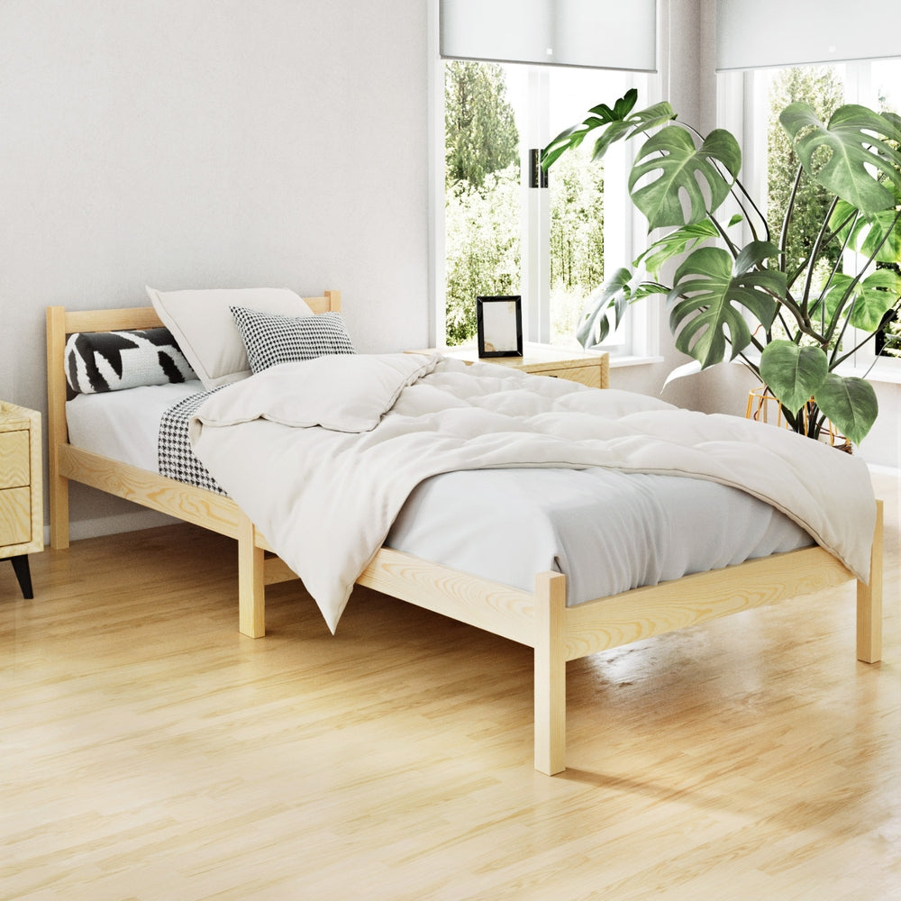 Artiss Bed Frame Wooden Single Size SOFIE Pine Timber Mattress Base OAK-Furniture &gt; Bedroom-PEROZ Accessories