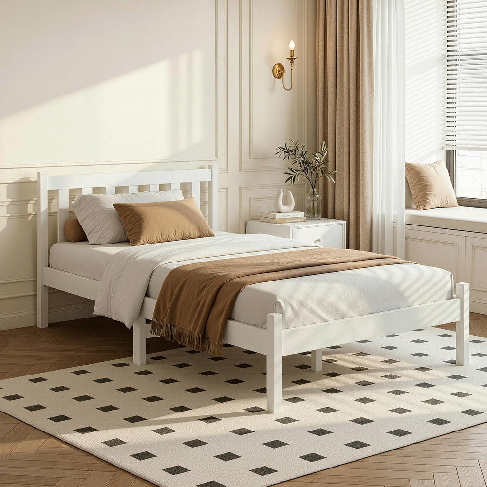 Single Size Wooden Bed Frame - White-Bed Frames-PEROZ Accessories