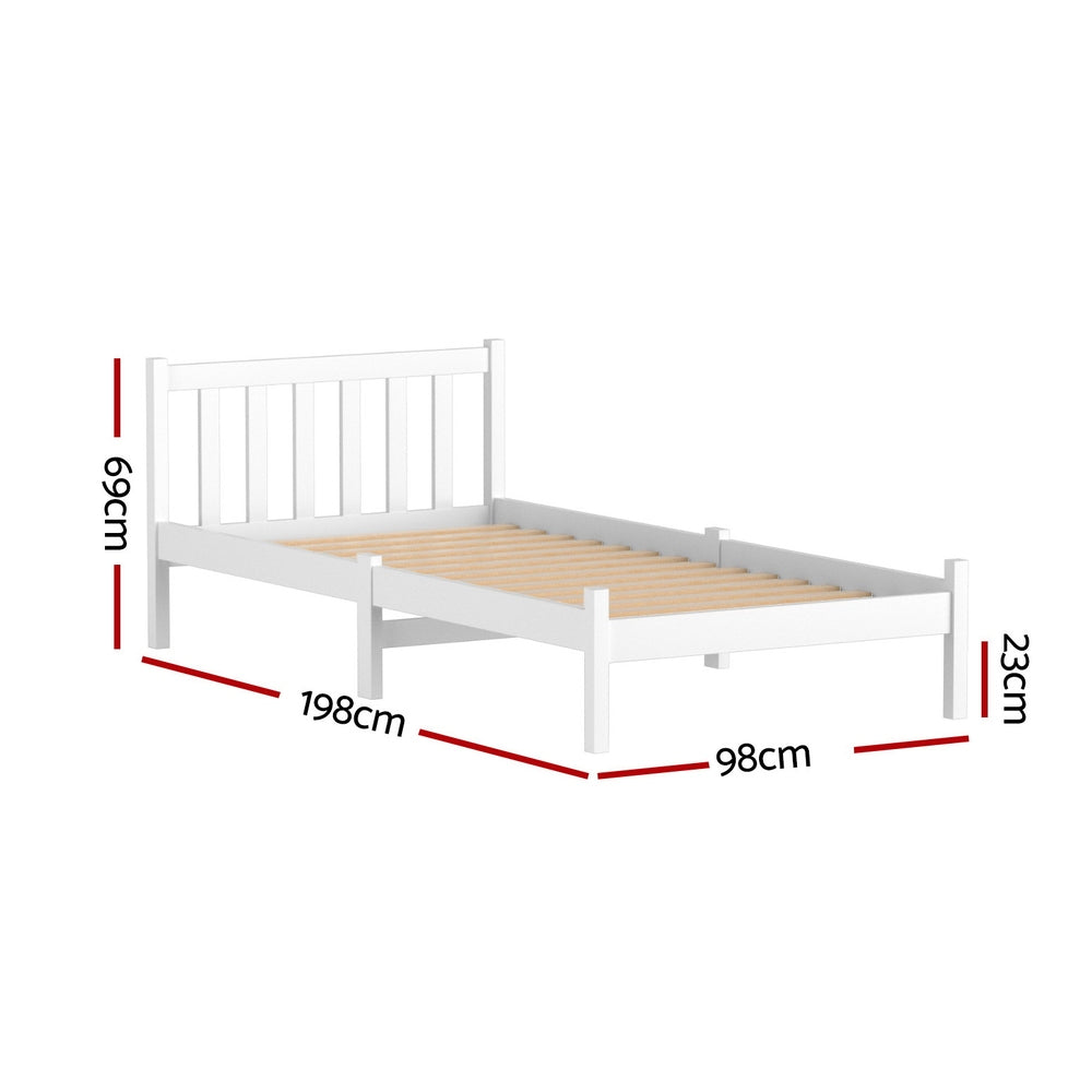 Single Size Wooden Bed Frame - White-Bed Frames-PEROZ Accessories