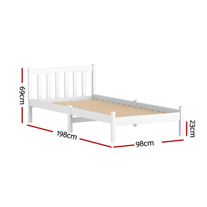 Single Size Wooden Bed Frame - White-Bed Frames-PEROZ Accessories