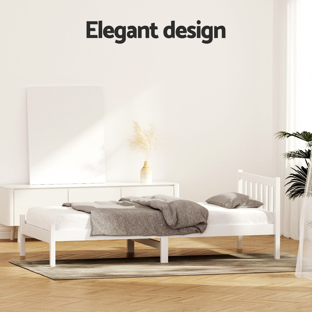 Single Size Wooden Bed Frame - White-Bed Frames-PEROZ Accessories