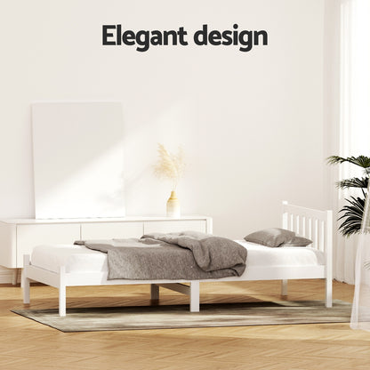 Single Size Wooden Bed Frame - White-Bed Frames-PEROZ Accessories