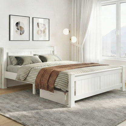Double Size Wooden Bed Frame - White-Bed Frames-PEROZ Accessories