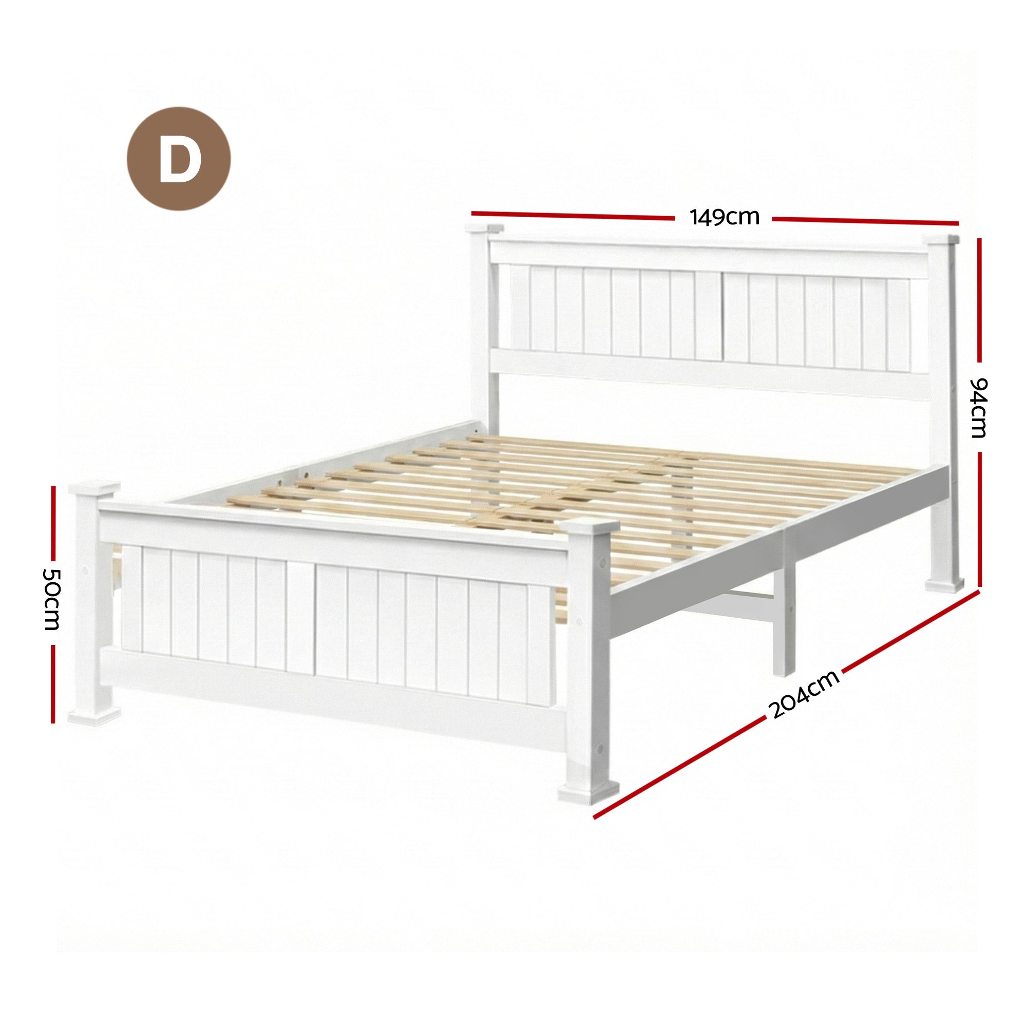 Double Size Wooden Bed Frame - White-Bed Frames-PEROZ Accessories