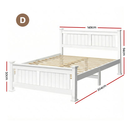 Double Size Wooden Bed Frame - White-Bed Frames-PEROZ Accessories