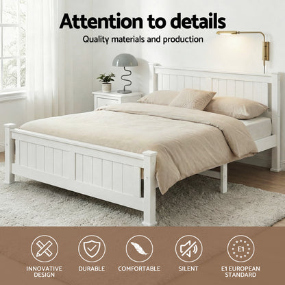 Double Size Wooden Bed Frame - White-Bed Frames-PEROZ Accessories