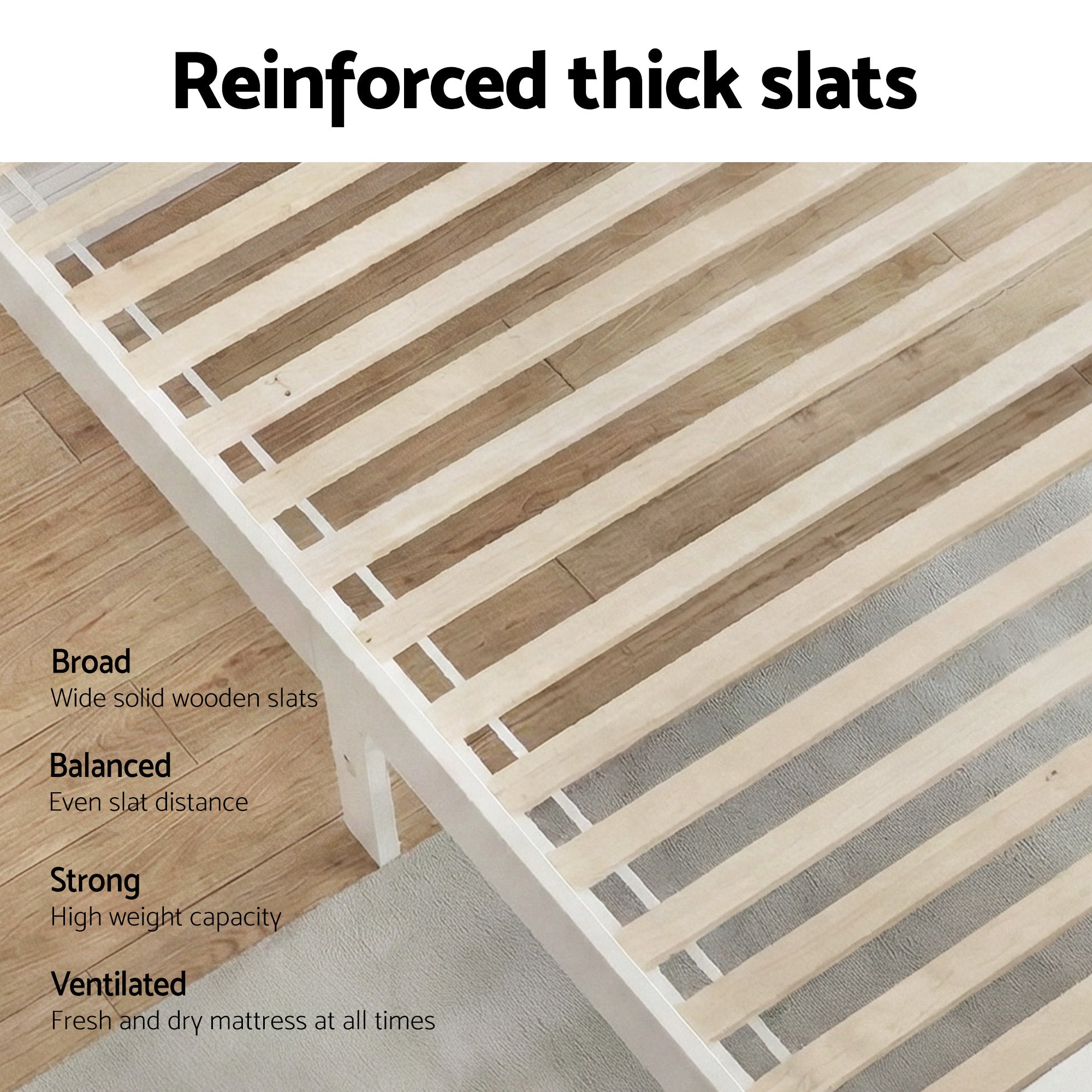 Double Size Wooden Bed Frame - White-Bed Frames-PEROZ Accessories