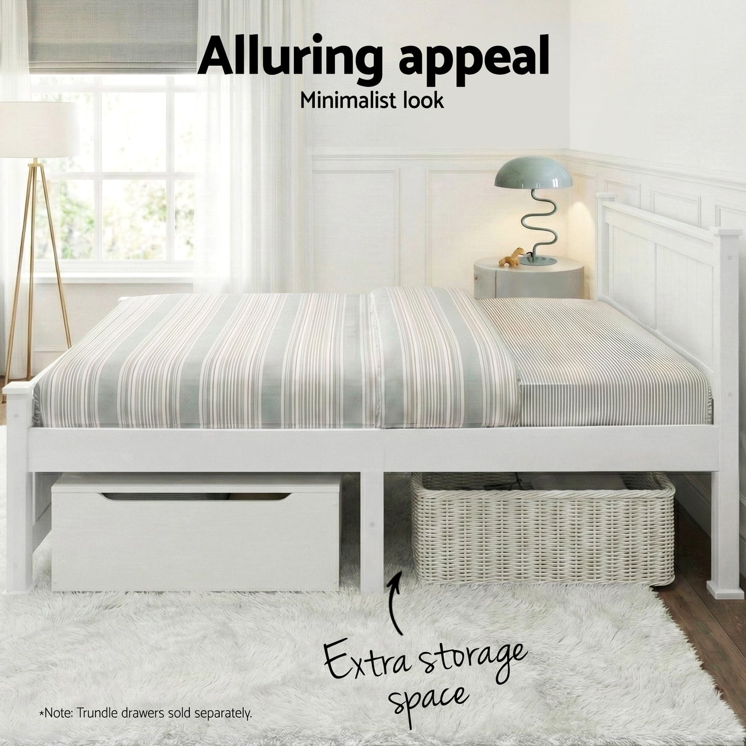 Double Size Wooden Bed Frame - White-Bed Frames-PEROZ Accessories