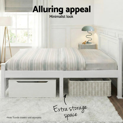 Double Size Wooden Bed Frame - White-Bed Frames-PEROZ Accessories