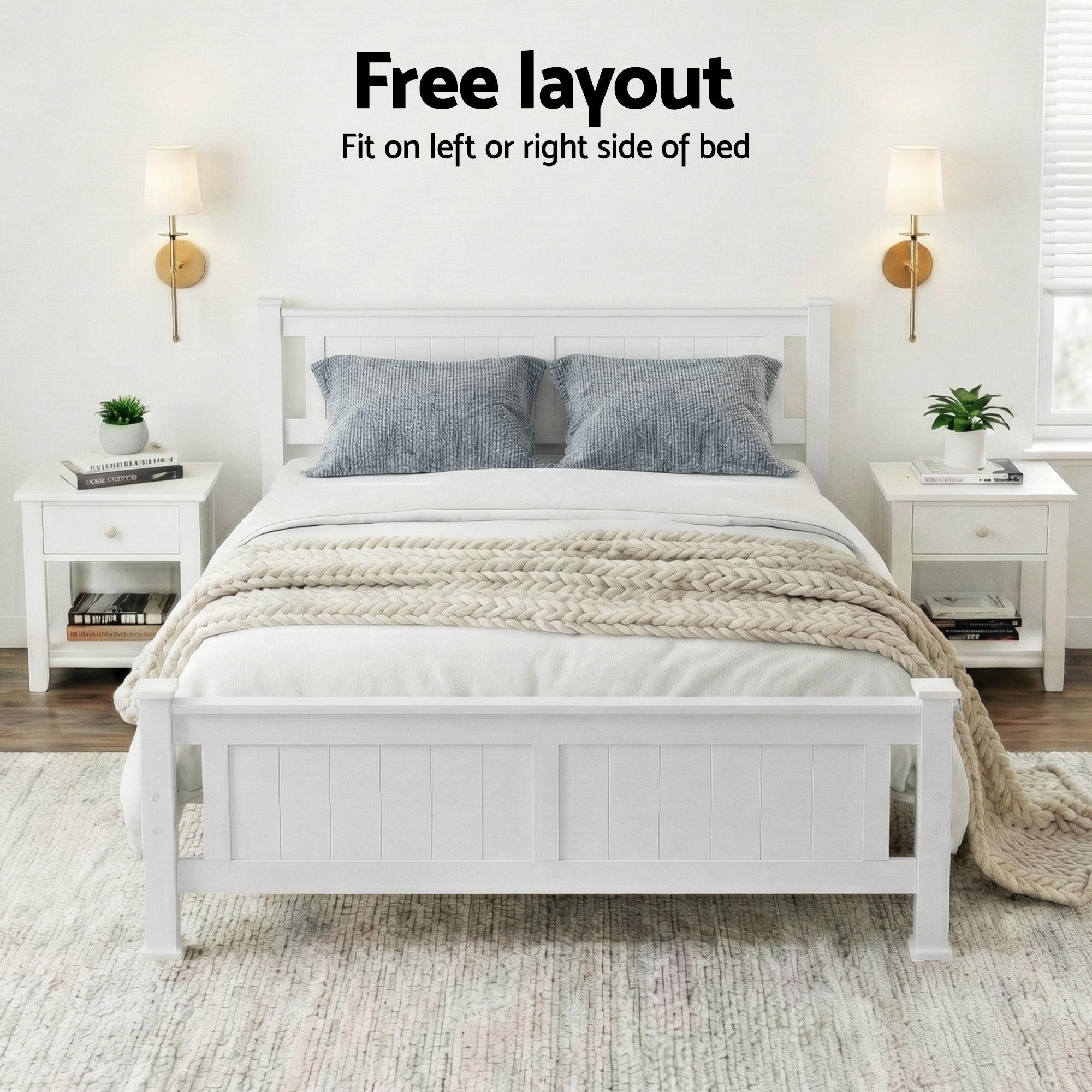 Double Size Wooden Bed Frame - White-Bed Frames-PEROZ Accessories