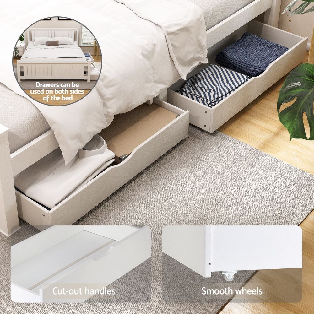 Artiss Bed Frame Double Size Wooden Platform with 2 Storage Drawers White RIO-Furniture > Bedroom > Beds &amp; Bed Frames-PEROZ Accessories