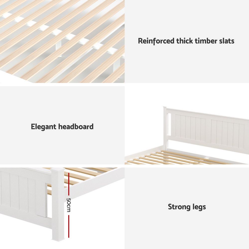Artiss Bed Frame Double Size Wooden Platform with 2 Storage Drawers White RIO-Furniture > Bedroom > Beds &amp; Bed Frames-PEROZ Accessories