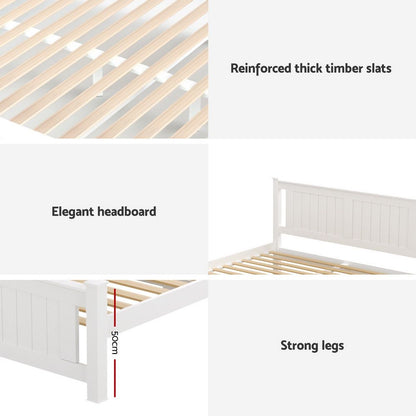 Artiss Bed Frame Double Size Wooden Platform with 2 Storage Drawers White RIO-Furniture > Bedroom > Beds &amp; Bed Frames-PEROZ Accessories