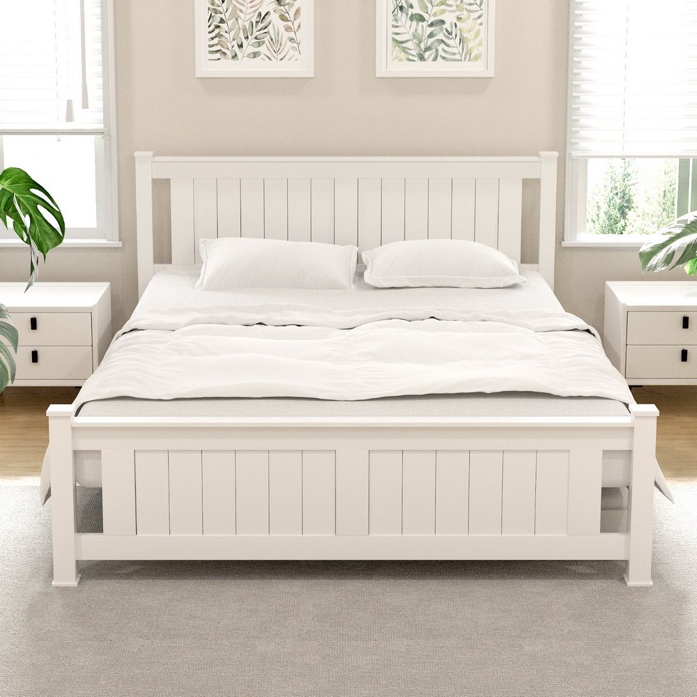 Artiss Bed Frame Double Size Wooden Platform with 2 Storage Drawers White RIO-Furniture > Bedroom > Beds &amp; Bed Frames-PEROZ Accessories