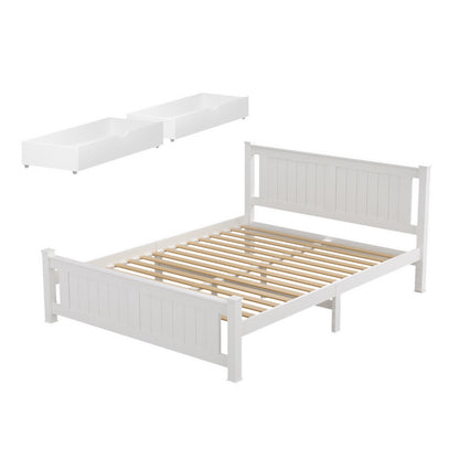 Artiss Bed Frame Double Size Wooden Platform with 2 Storage Drawers White RIO-Furniture &gt; Bedroom &gt; Beds &amp; Bed Frames-PEROZ Accessories
