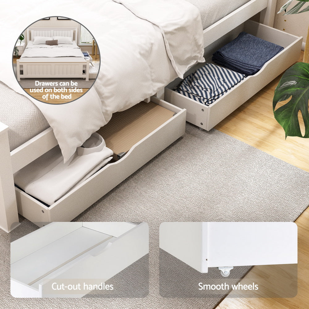 Artiss Bed Frame Double Size Wooden Platform with 2 Storage Drawers White RIO-Furniture &gt; Bedroom &gt; Beds &amp; Bed Frames-PEROZ Accessories