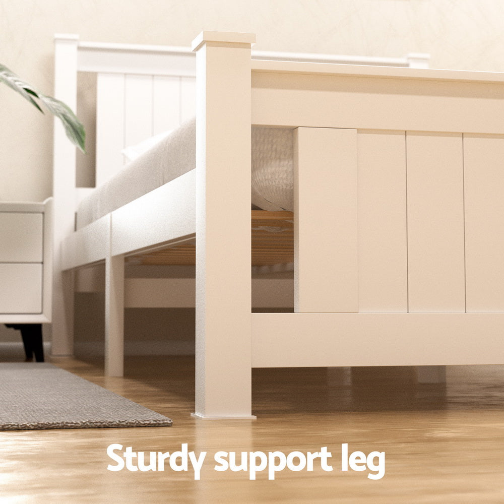 Artiss Bed Frame Double Size Wooden Platform with 2 Storage Drawers White RIO-Furniture &gt; Bedroom &gt; Beds &amp; Bed Frames-PEROZ Accessories