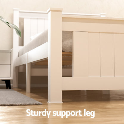 Artiss Bed Frame Double Size Wooden Platform with 2 Storage Drawers White RIO-Furniture &gt; Bedroom &gt; Beds &amp; Bed Frames-PEROZ Accessories