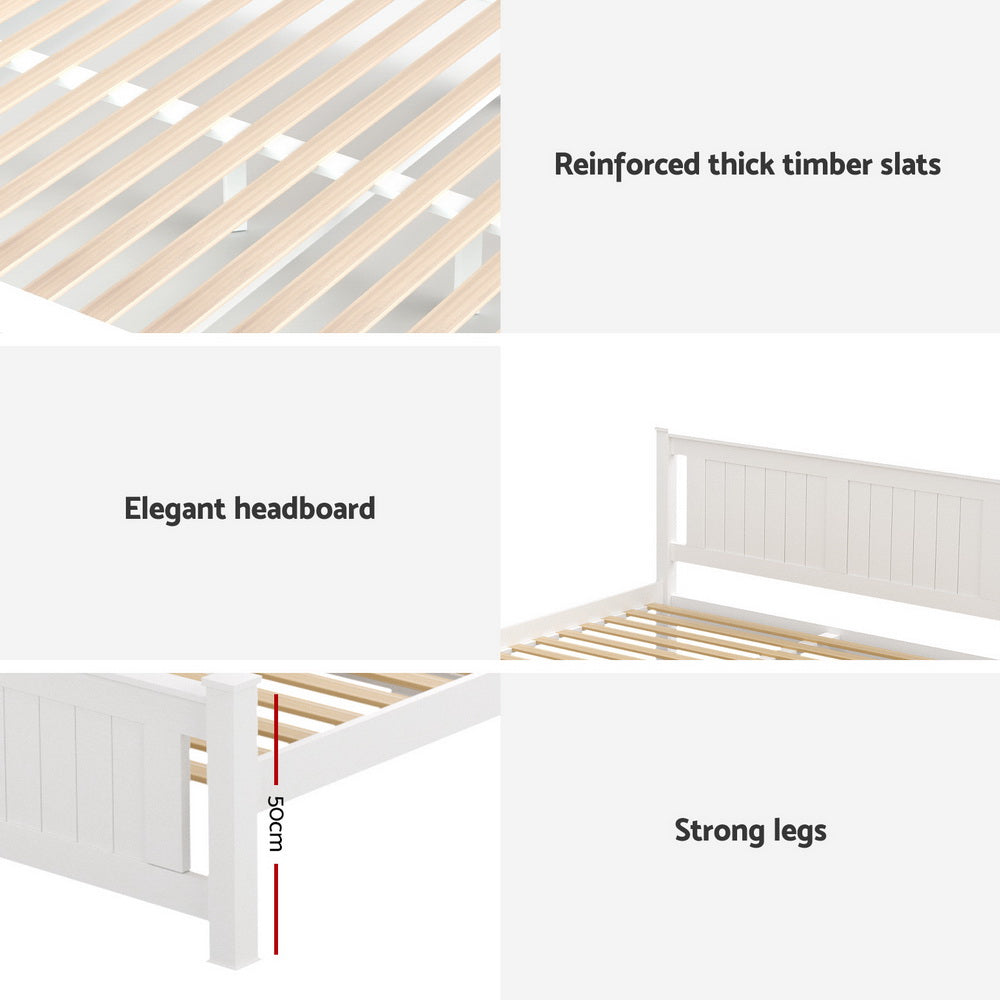 Artiss Bed Frame Double Size Wooden Platform with 2 Storage Drawers White RIO-Furniture &gt; Bedroom &gt; Beds &amp; Bed Frames-PEROZ Accessories