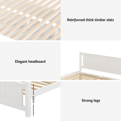 Artiss Bed Frame Double Size Wooden Platform with 2 Storage Drawers White RIO-Furniture &gt; Bedroom &gt; Beds &amp; Bed Frames-PEROZ Accessories