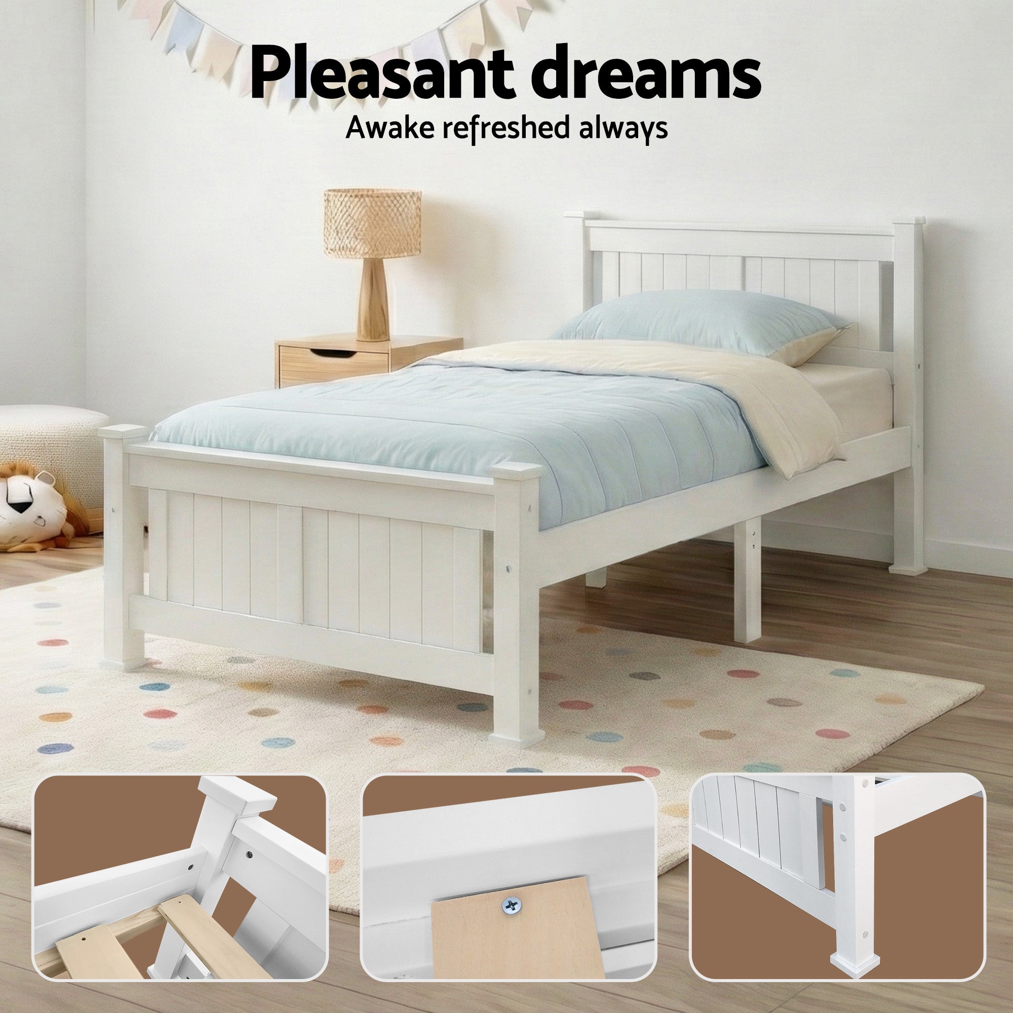 King Single Wooden Bed Frame - White-Bed Frames-PEROZ Accessories