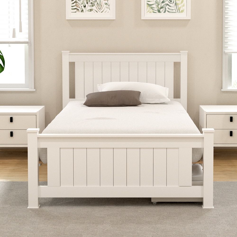 Artiss Bed Frame King Single Size Wooden Platform with 2 Storage Drawers White RIO-Furniture > Bedroom > Beds &amp; Bed Frames-PEROZ Accessories