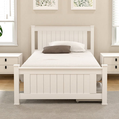 Artiss Bed Frame King Single Size Wooden Platform with 2 Storage Drawers White RIO-Furniture > Bedroom > Beds &amp; Bed Frames-PEROZ Accessories