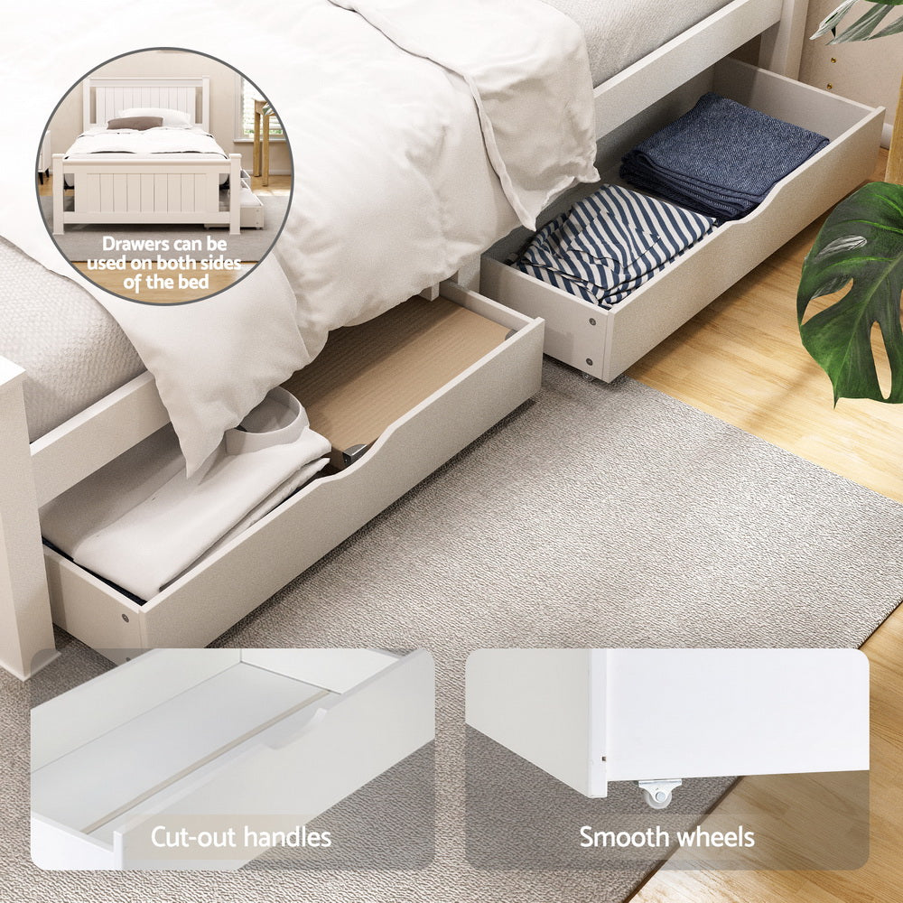 Artiss Bed Frame King Single Size Wooden Platform with 2 Storage Drawers White RIO-Furniture &gt; Bedroom &gt; Beds &amp; Bed Frames-PEROZ Accessories