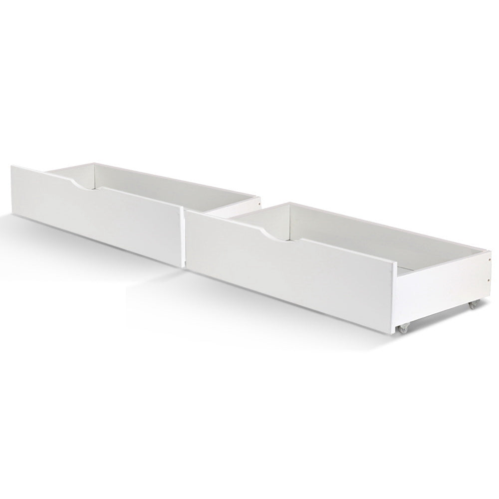 Artiss Set of 2 Bed Frame Storage Drawers Timber Trundle for Wooden Bed Frame Base White-Furniture &gt; Bedroom-PEROZ Accessories