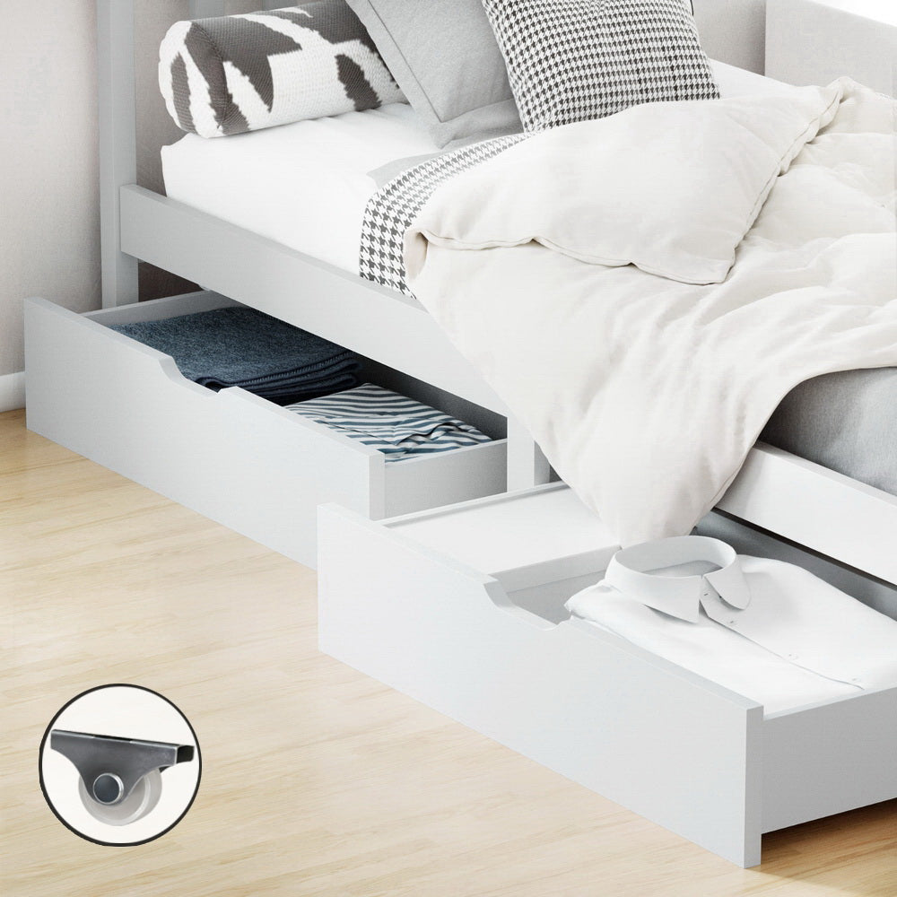 Artiss Set of 2 Bed Frame Storage Drawers Timber Trundle for Wooden Bed Frame Base White-Furniture &gt; Bedroom-PEROZ Accessories