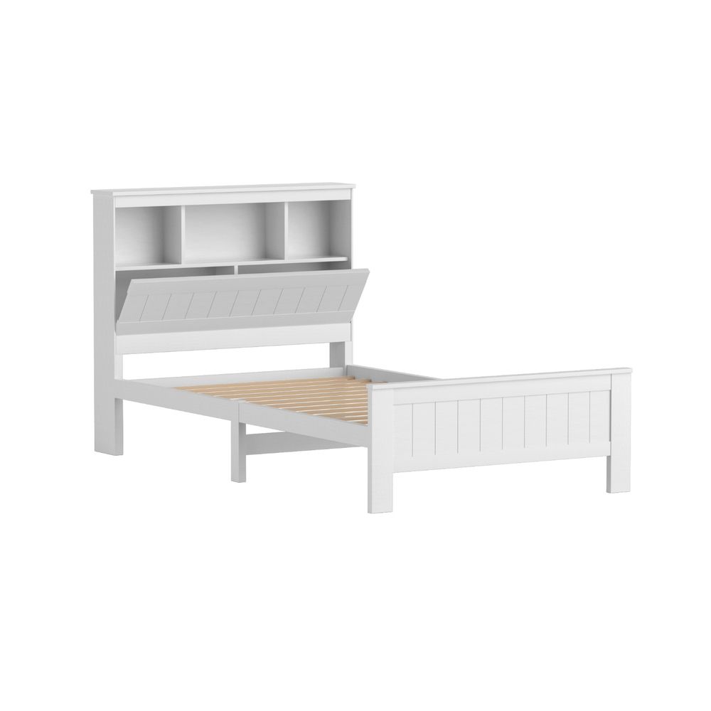 Artiss Bed Frame King Single Size Wooden with 3 Shelves Bed Head White-Bed Frames-PEROZ Accessories
