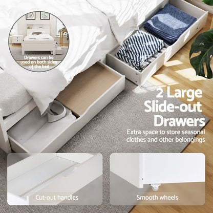 Artiss Bed Frame King Single Size Wooden with 2 Storage Drawers White-Furniture > Bedroom > Beds &amp; Bed Frames-PEROZ Accessories