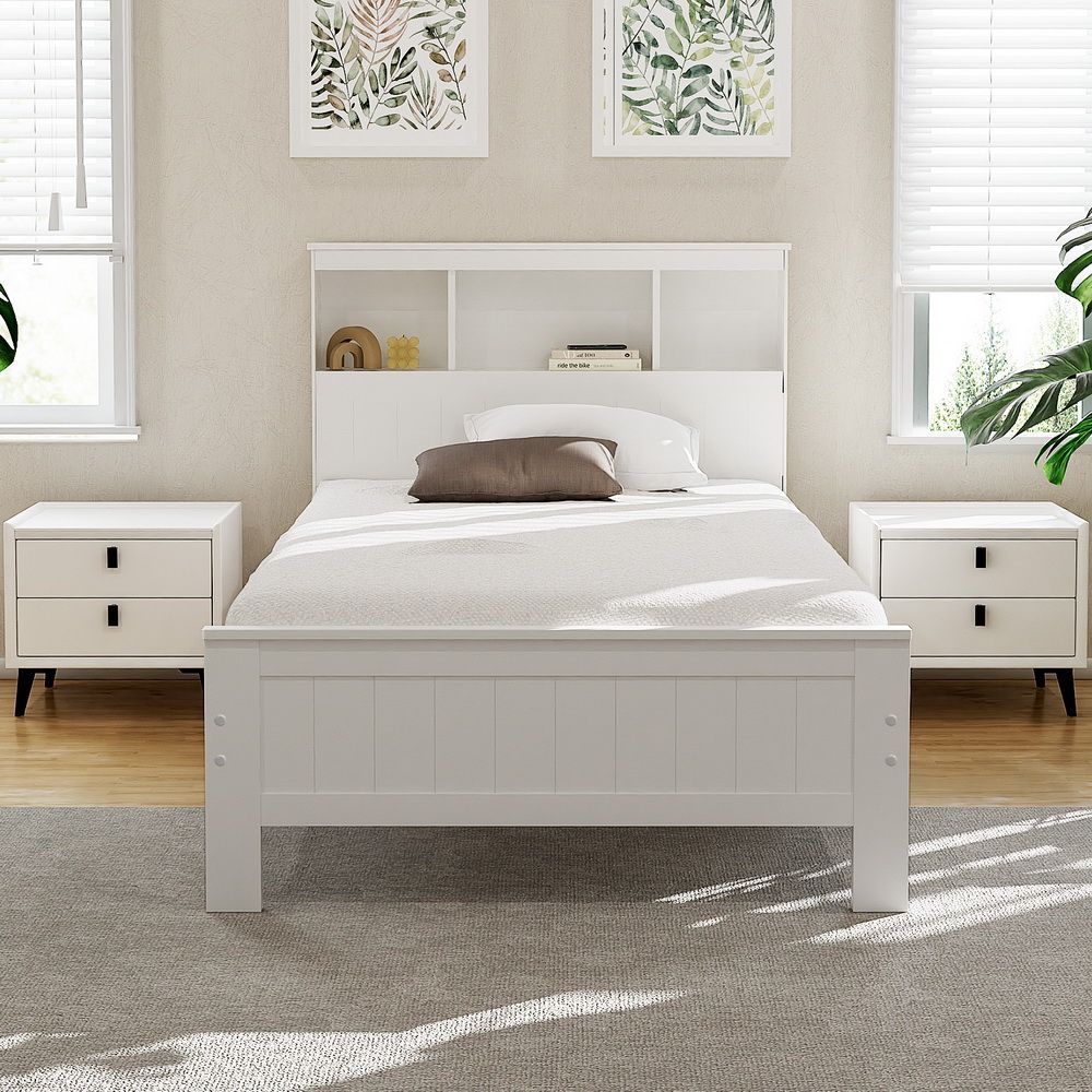 Artiss Bed Frame King Single Size Wooden with 2 Storage Drawers White-Furniture > Bedroom > Beds &amp; Bed Frames-PEROZ Accessories