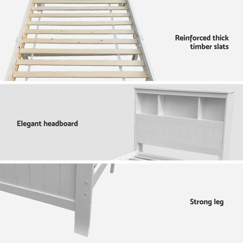 Artiss Bed Frame King Single Size Wooden with 2 Storage Drawers White-Furniture &gt; Bedroom &gt; Beds &amp; Bed Frames-PEROZ Accessories