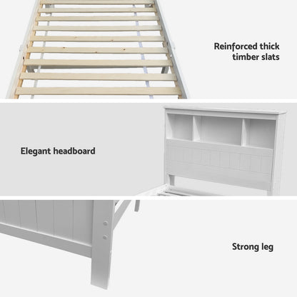 Artiss Bed Frame King Single Size Wooden with 2 Storage Drawers White-Furniture &gt; Bedroom &gt; Beds &amp; Bed Frames-PEROZ Accessories