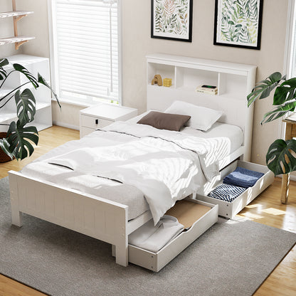 Artiss Bed Frame King Single Size Wooden with 2 Storage Drawers White-Furniture &gt; Bedroom &gt; Beds &amp; Bed Frames-PEROZ Accessories