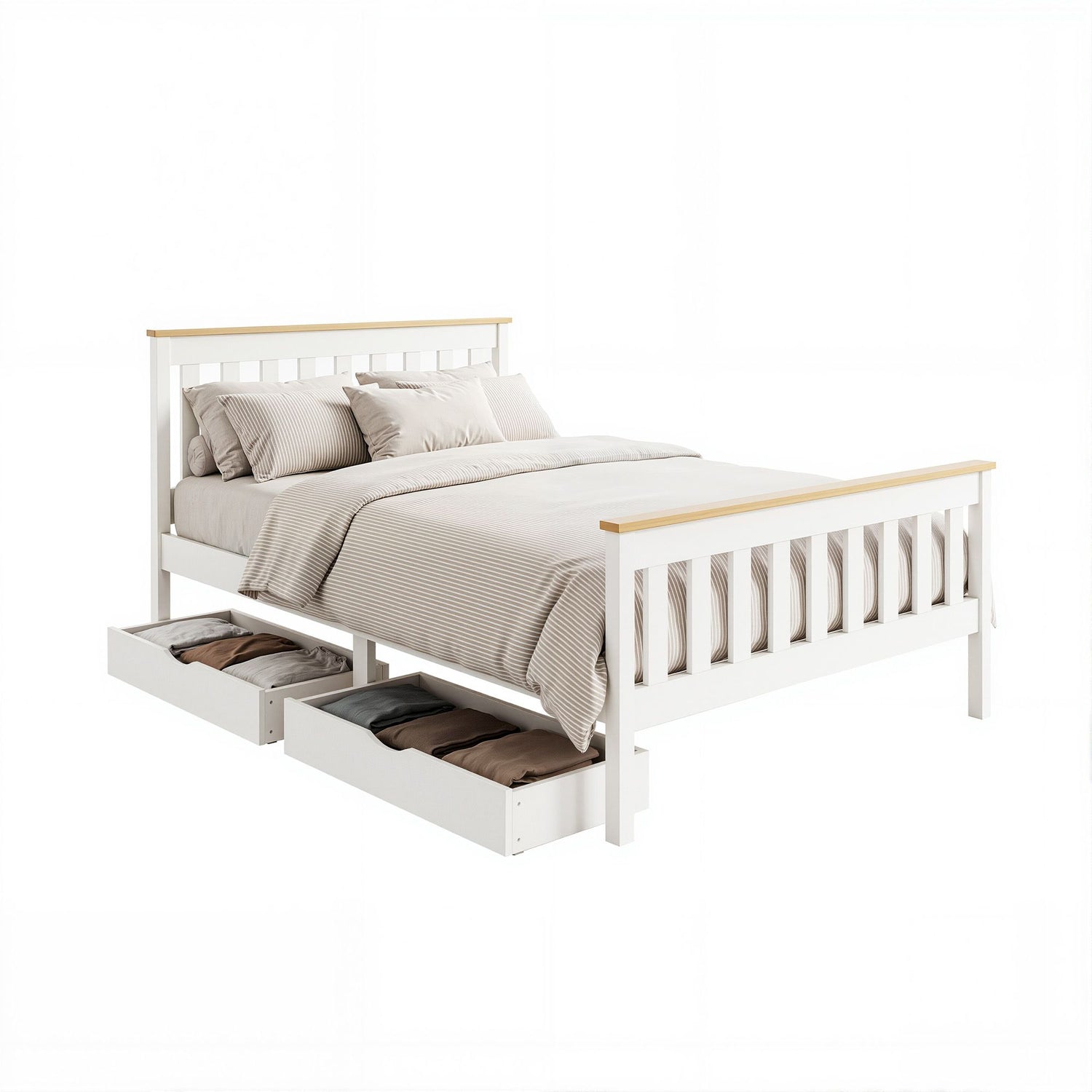 Artiss Bed Frame Double Size Wooden Platform with 2 Storage Drawers White PONY-Furniture > Bedroom > Beds &amp; Bed Frames-PEROZ Accessories