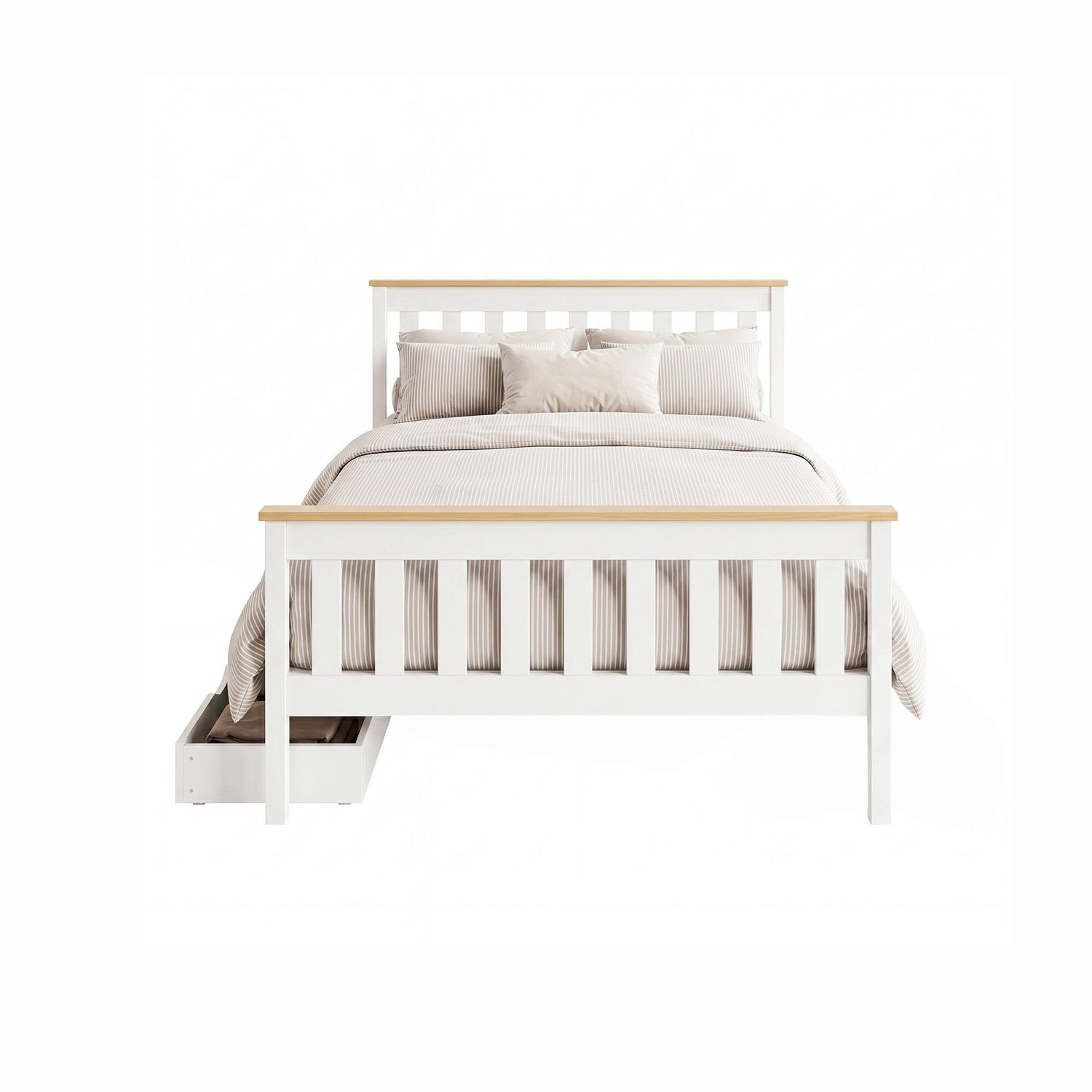 Artiss Bed Frame Double Size Wooden Platform with 2 Storage Drawers White PONY-Furniture > Bedroom > Beds &amp; Bed Frames-PEROZ Accessories