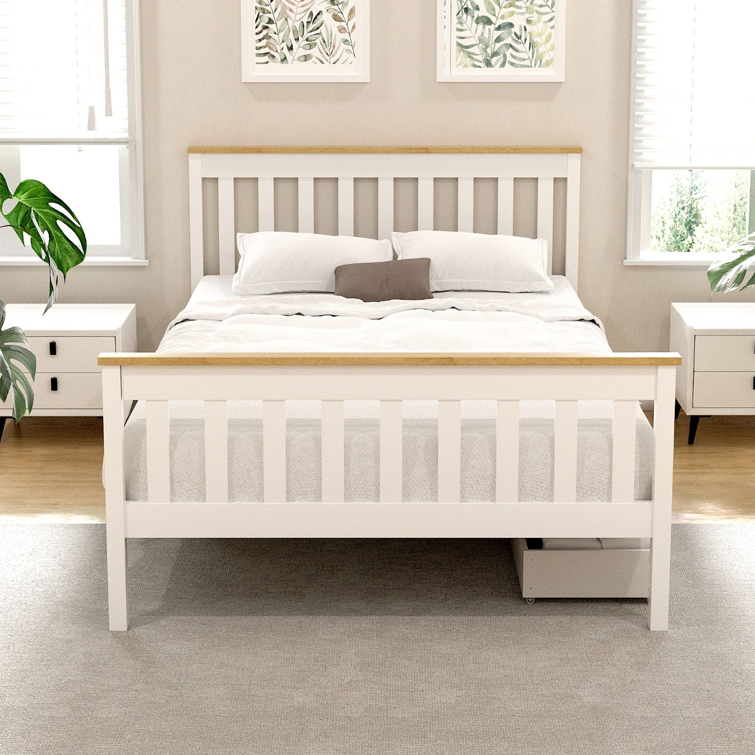 Artiss Bed Frame Double Size Wooden Platform with 2 Storage Drawers White PONY-Furniture > Bedroom > Beds &amp; Bed Frames-PEROZ Accessories
