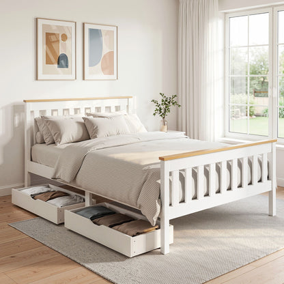 Artiss Bed Frame Double Size Wooden Platform with 2 Storage Drawers White PONY-Furniture > Bedroom > Beds &amp; Bed Frames-PEROZ Accessories