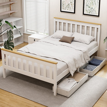 Artiss Bed Frame Double Size Wooden Platform with 2 Storage Drawers White PONY-Furniture &gt; Bedroom &gt; Beds &amp; Bed Frames-PEROZ Accessories
