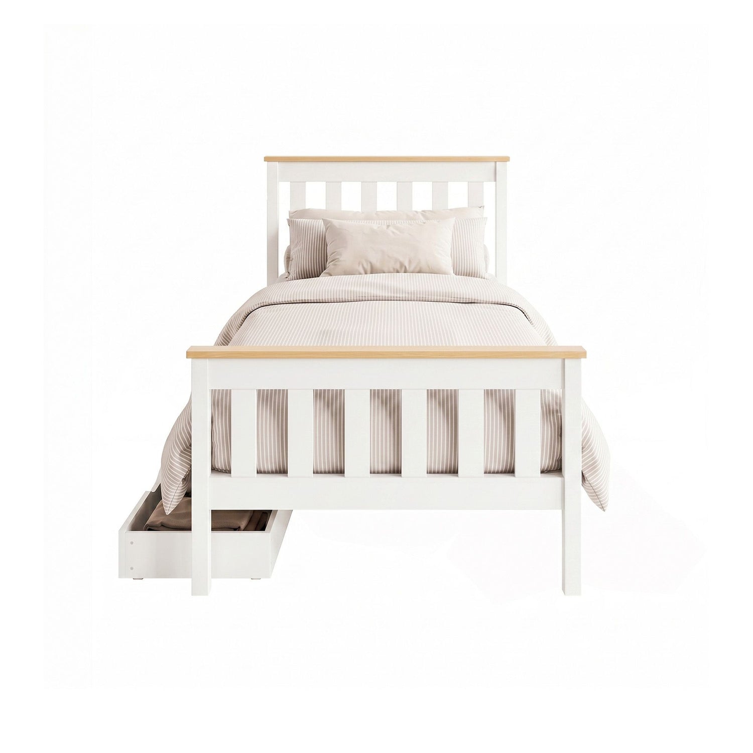Artiss Bed Frame Single Size Wooden Platform with 2 Storage Drawers White PONY-Furniture > Bedroom > Beds &amp; Bed Frames-PEROZ Accessories