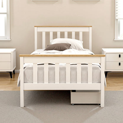 Artiss Bed Frame Single Size Wooden Platform with 2 Storage Drawers White PONY-Furniture > Bedroom > Beds &amp; Bed Frames-PEROZ Accessories