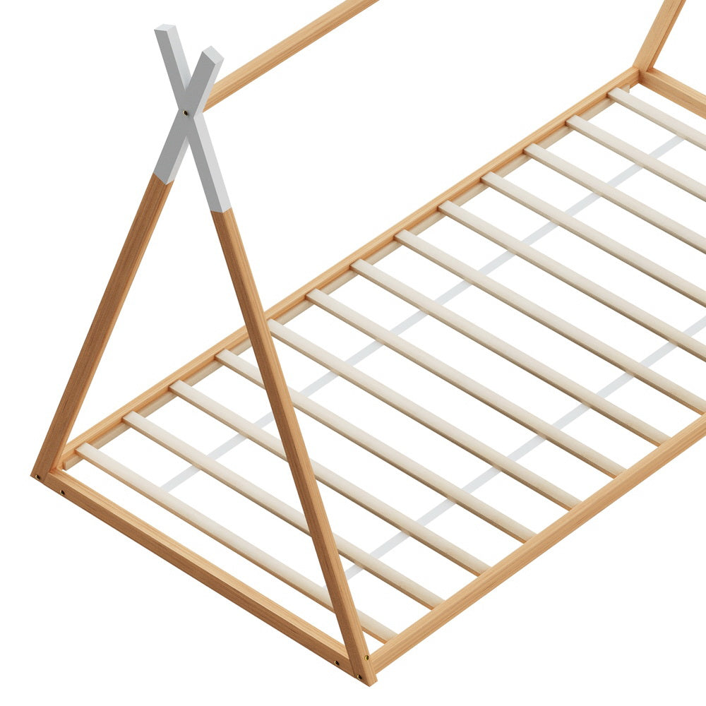Artiss Bed Frame Wooden Kids House Single Frame Oak ENID-Furniture &gt; Bedroom-PEROZ Accessories