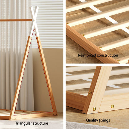 Artiss Bed Frame Wooden Kids House Single Frame Oak ENID-Furniture &gt; Bedroom-PEROZ Accessories