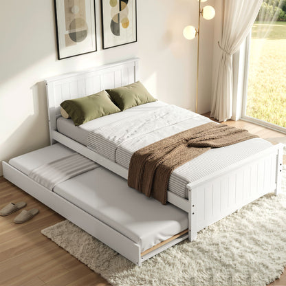 Artiss Single Bed Frame with Trundle Solid Wood Toddler Bunk Bed with Headboard White-Furniture > Bedroom > Beds &amp; Bed Frames-PEROZ Accessories