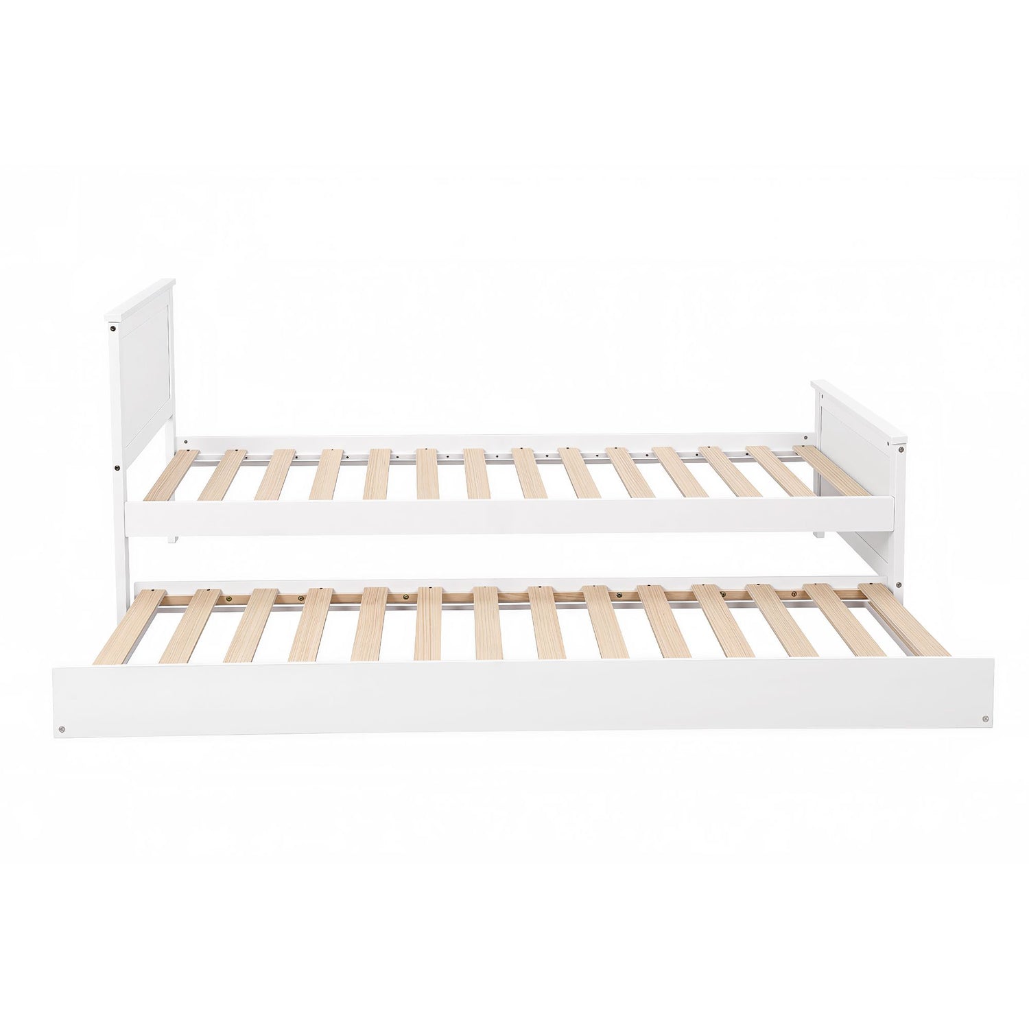 Artiss Single Bed Frame with Trundle Solid Wood Toddler Bunk Bed with Headboard White-Furniture > Bedroom > Beds &amp; Bed Frames-PEROZ Accessories