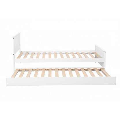 Artiss Single Bed Frame with Trundle Solid Wood Toddler Bunk Bed with Headboard White-Furniture > Bedroom > Beds &amp; Bed Frames-PEROZ Accessories